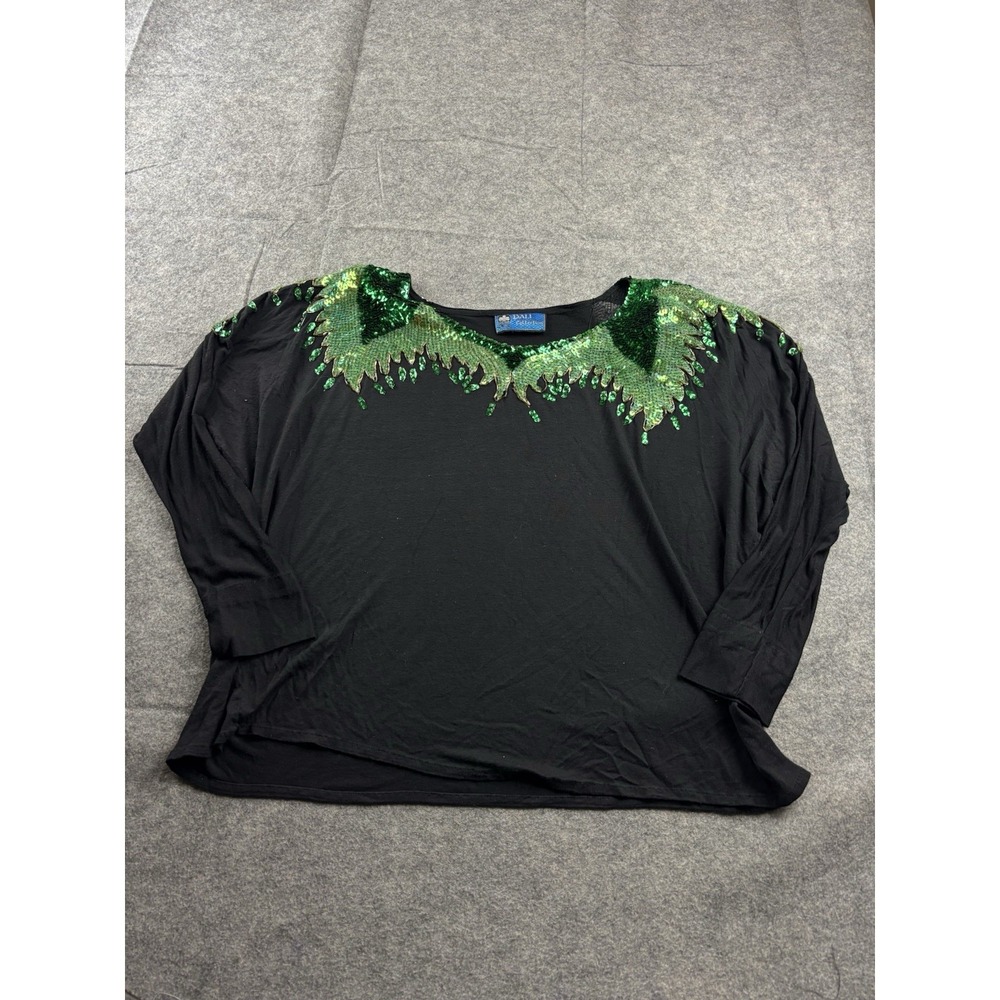 ST & J Group Bali Collection Womens L? Sequined Batwing Knit Blouse Artsy Glitzy